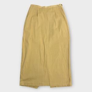 Vintage Cotton Spandex Khaki Taupe Midi Pencil Skirt Modest Neutral Career 10/M